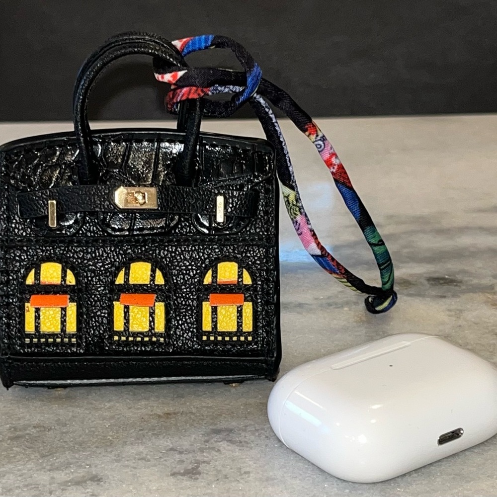 Mini Purse Bag Keychain Charm AirPod Pouch Holder Case Miniature Handbag Black